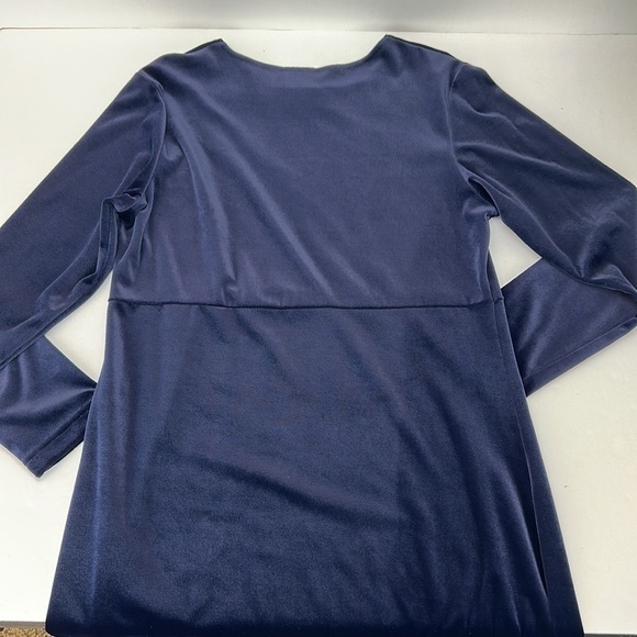 Vintage TR Bentley Navy Velvet Maxi Dress Large Floral Beaded Detail Side Slit - Picture 6 of 14